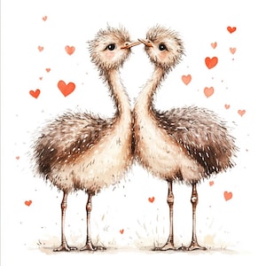 12 x Ostriches & Hearts Clipart Bundle - High Quality JPGs - Romantic Valentine's Ostrich Bird Couples Printable Download Art, Cardmaking