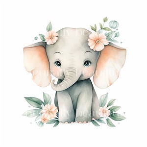 Cute Baby Elephants Clipart - 10 High Quality Downloadable JPGs - Printable Digital Watercolour Art, Crafts, Cardmaking, Prints