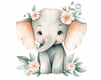Cute Baby Elephants Clipart - 10 High Quality Downloadable JPGs - Printable Digital Watercolour Art, Crafts, Cardmaking, Prints