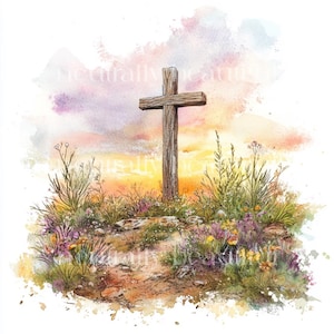 10 x Pâques croix chrétienne Clipart Bundle, téléchargement JPG de haute qualité, Pack d'art en téléchargement numérique aquarelle de Pâques, journal indésirable