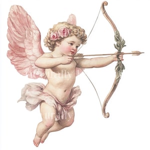 10 x Vintage Cupid Clipart Bundle - High Quality JPGs - Romantic Traditional Valentine&#39;s Printable Digital Download, Cardmaking