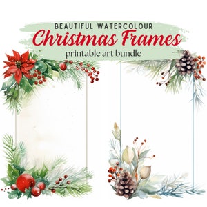 40 x Christmas Themed Borders & Edges Downloadable Papers - Watercolour Decorative Festive Paper Frame Border Digital Art Pack