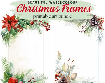 40 x Christmas Themed Borders & Edges Downloadable Papers - Watercolour Decorative Festive Paper Frame Border Digital Art Pack