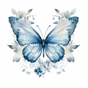 Pretty Blue Watercolour Butterfly Downloadable Clipart - 12 JPGs - Downloadable Printable Flowers Digital Art Pack, Card Making, Craft