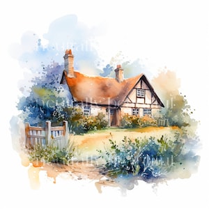 10 Countryside Cottage Clipart, High Quality Downloadable JPGs - Watercolour Digital Art Pack - Digital Prints, Card Making