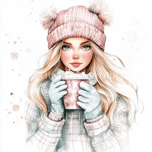 10 x Winter Girl Clipart - High Quality JPGs - Festive Christmas Wintery Watercolour Painting Printable Digital Download Art Junk Journal