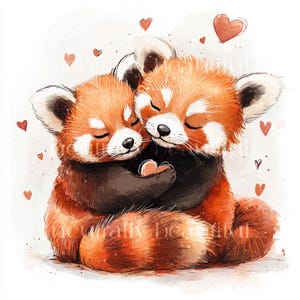 10 x Red Pandas & Hearts Clipart Bundle - High Quality JPGs - Romantic Valentine's red Panda Couples Printable Digital Download, Cardmaking