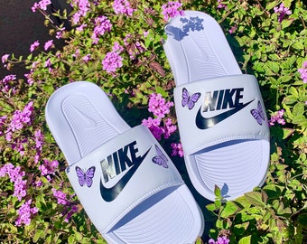 blue nike slides