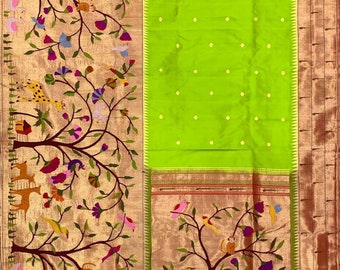 Handwoven Paithani Saree | Pure Silk Jungle Theme Saree | Wildlife Motif Pallu | Yeola Paithani | Maharashtrian Bridal Saree