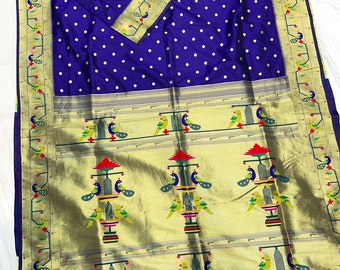 Mor Popat Paithani Saree | Soft Silk Saree | Peacock Parrot Design | Copper Zari | Machine Made Maharashtrian Wedding Saree