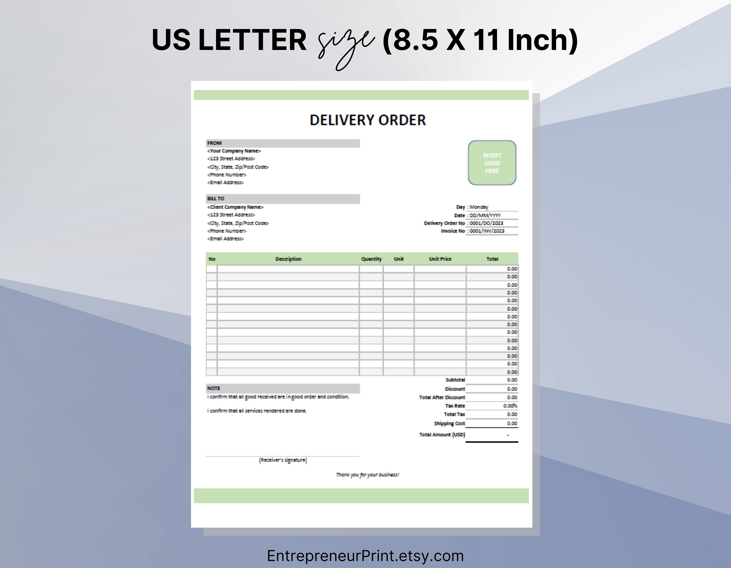 Delivery Order Template Excel/google Sheets Sales Order Template