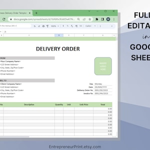 Delivery Order Template Excel/google Sheets. Sales Order Template ...