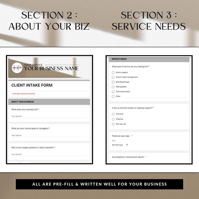 Editable Client Intake Form for Service Businesses | Google Form ...