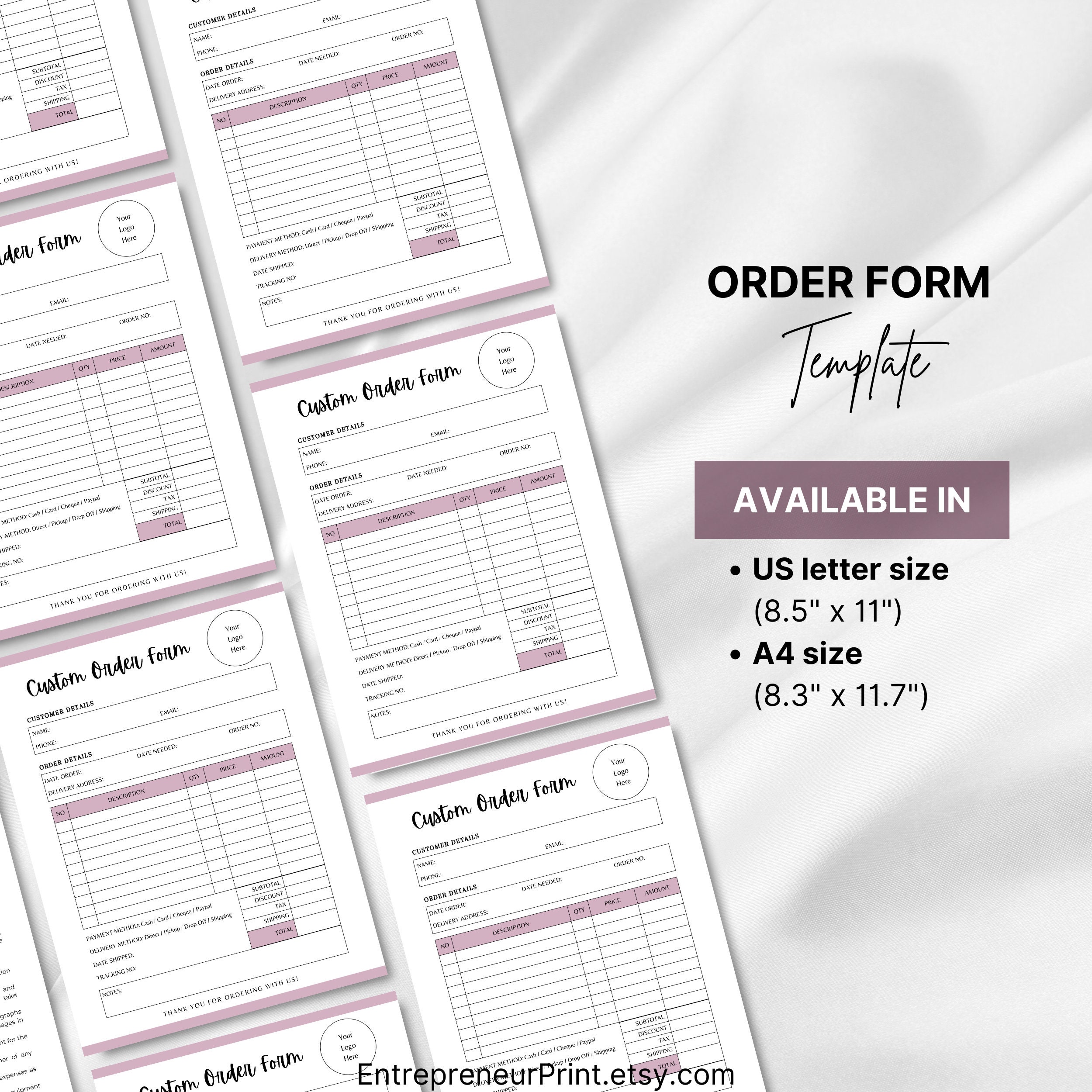 Custom Order Form Template Purchase Order Form With Logo Simple Order ...