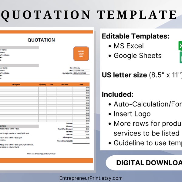 Excel List Price Quotation - Etsy