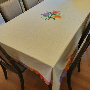 Vintage Linen Tablecloth, Handsewn details