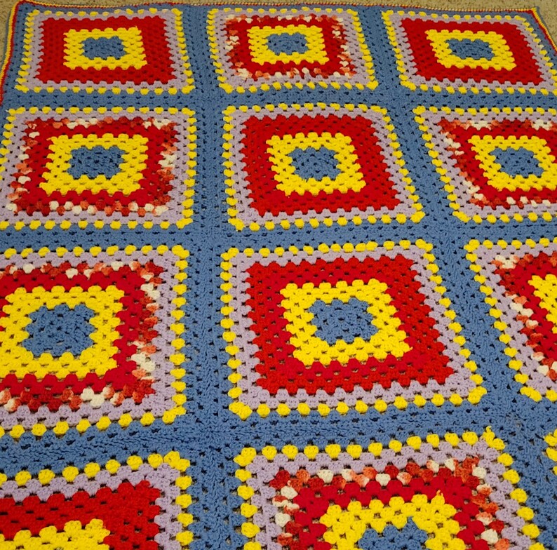 Vintage Granny Square Afghan Etsy
