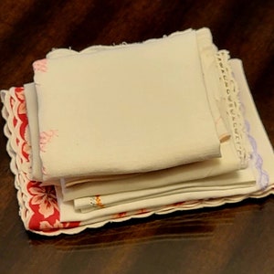 Vintage Linen Set of 7 Hankie Table Scarf
