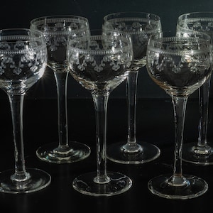 Fenner Glashütte (attr.) - 6 Art Nouveau wine glasses with engraving - Germany 1900-1925