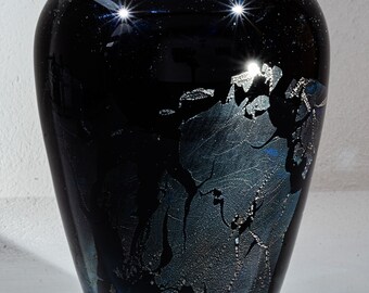 Hans Jürgen Richartz - Mathildenhütte Solingen - Schwarze Vase mit Metalleinschmelzungen - Deutschland 1980-1989