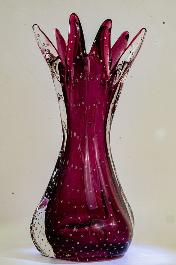 Dark Red Vase With Controlled Bubbles H 21 Cm Italy Etsy