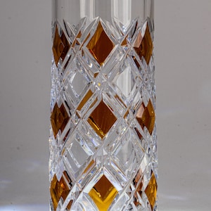 Zwiesel - Crystal vase with amber-colored squares (H 18 cm) - Germany 1970-1979