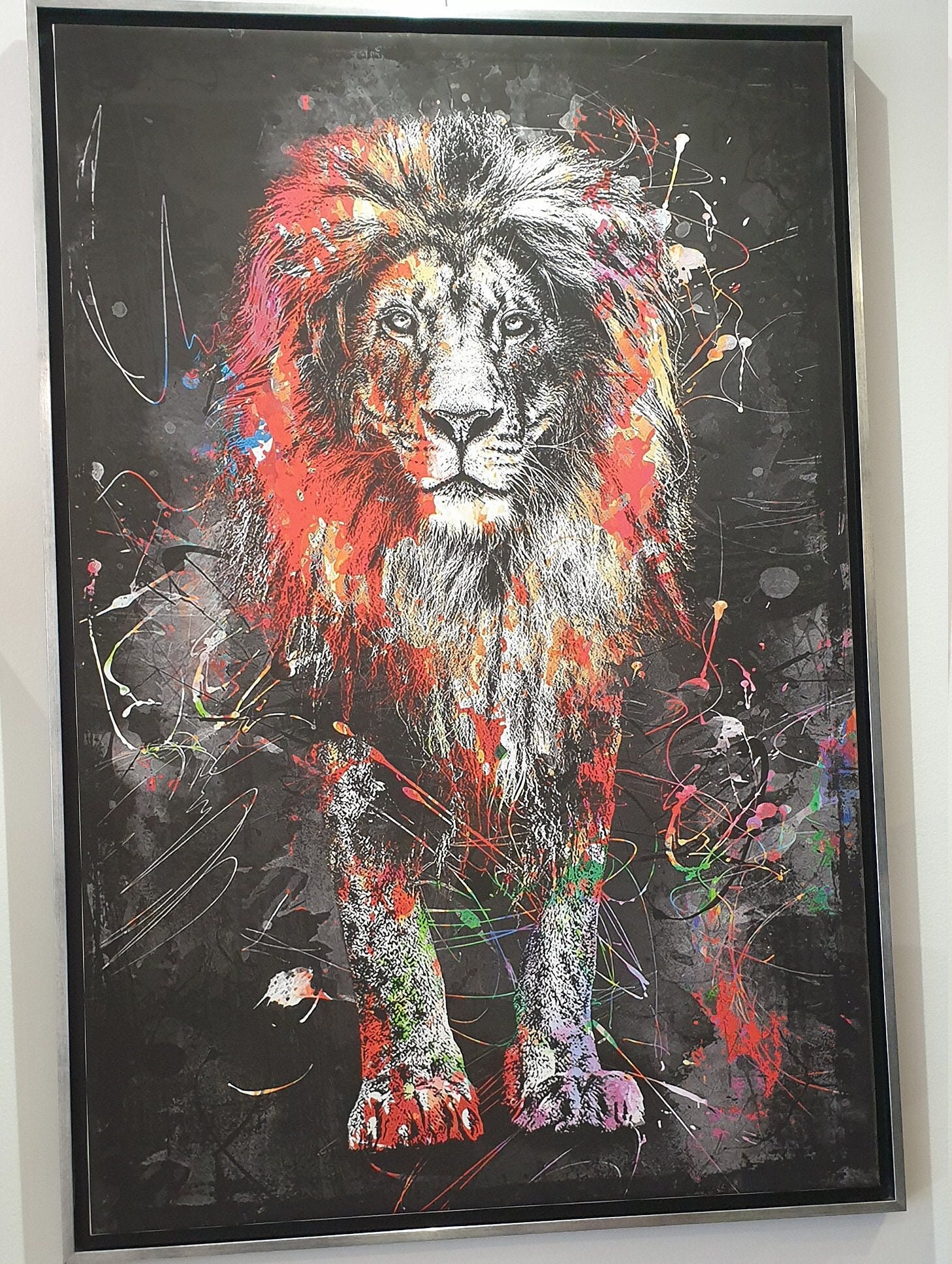 Tableau Lion Toile Reproduction Encadrement Caisse Américaine Argenté