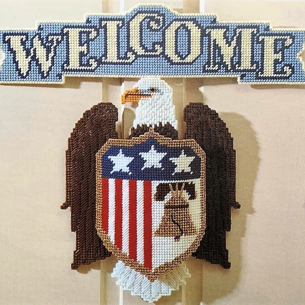 Vintage Plastic Canvas American Eagle Door Decoration Pattern, Welcome Holiday Sign, Patriotic, PDF Download, Instant Access