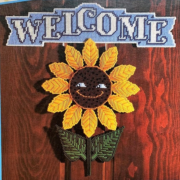 Vintage Plastic Canvas Sunflower Door Decoration Pattern, Welcome Holiday Sign, PDF Download, Instant Access