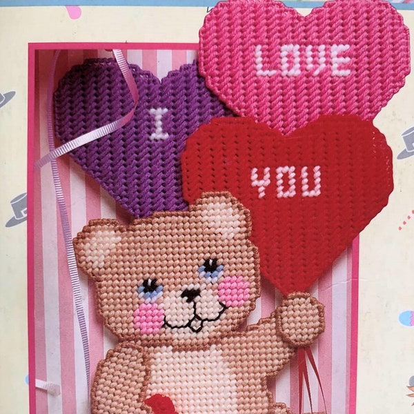 Vintage Plastic Canvas Valentine's Day Bear decoration Pattern, PDF Download, Instant Access
