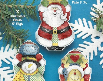 Plastic Canvas set of 3 Ornament pattern, PDF download, Santa, Snowman, Reindeer, Christmas, Tree Ornaments, Digital, Instant Download