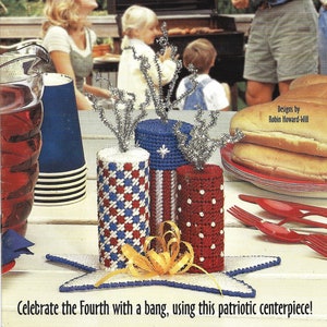 Vintage Plastic Canvas Fourth of July Firecrackers centerpiece booklet, PDF Pattern, Digital Download, Americana, Patriotic, 4th of July