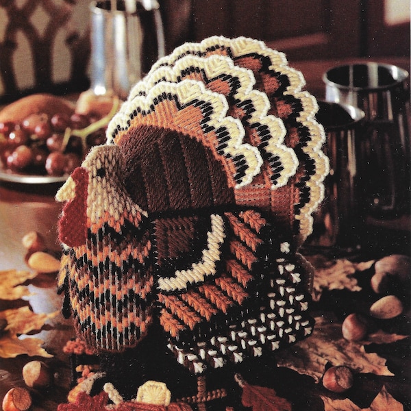 Vintage Plastic Canvas Thanksgiving Turkey Centerpiece Decoration Pattern, PDF Download, Instant Access, Fall Decoration