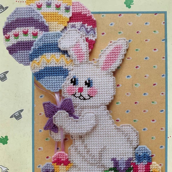 Vintage Plastic Canvas Easter Bunny and Balloons Wall Hanging Decoration Pattern, PDF Download, Instant Access, Door