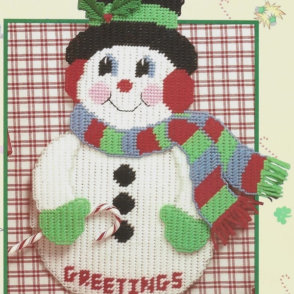 Vintage Plastic Canvas Christmas Snowman Door Decoration Pattern, PDF Download, Instant Access