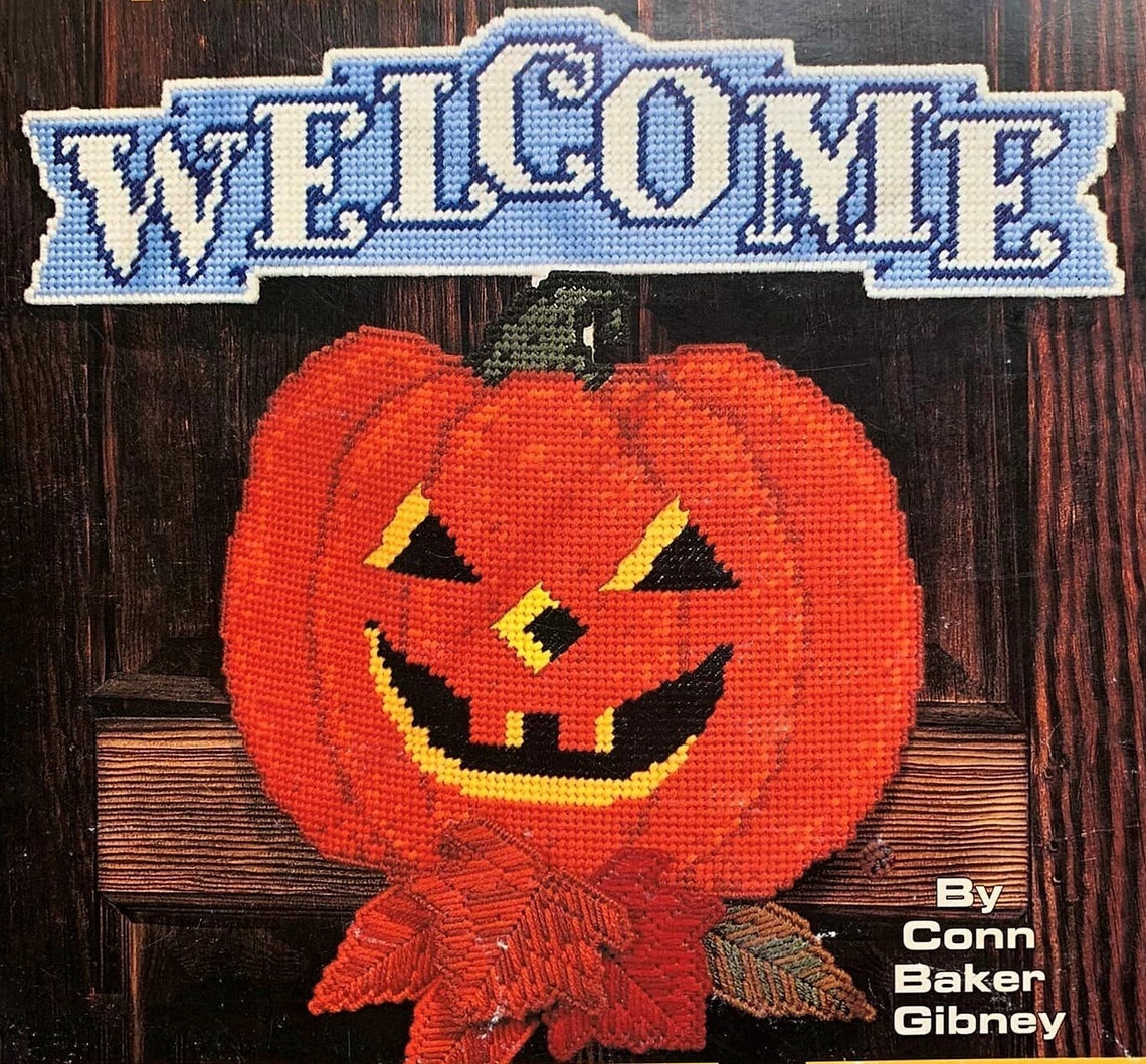 Vintage Plastic Canvas Jack O Lantern Door Decoration Pattern, Welcome ...