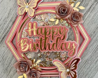 Birthday girl cake topper with shaker | 3D cake topper with flowers and butterfly (Digital SVG file)