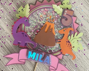Mädchen Dinosaurier Party Kuchen Topper | 3D Shaker SVG (Digitale Datei)