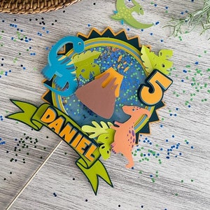 Taarttopper dinosaurusfeest | 3D-taarttopper met shaker (digitaal SVG-bestand)