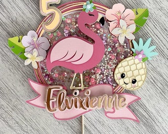 Flamingo tropical birthday party cake topper (Digital SVG file)