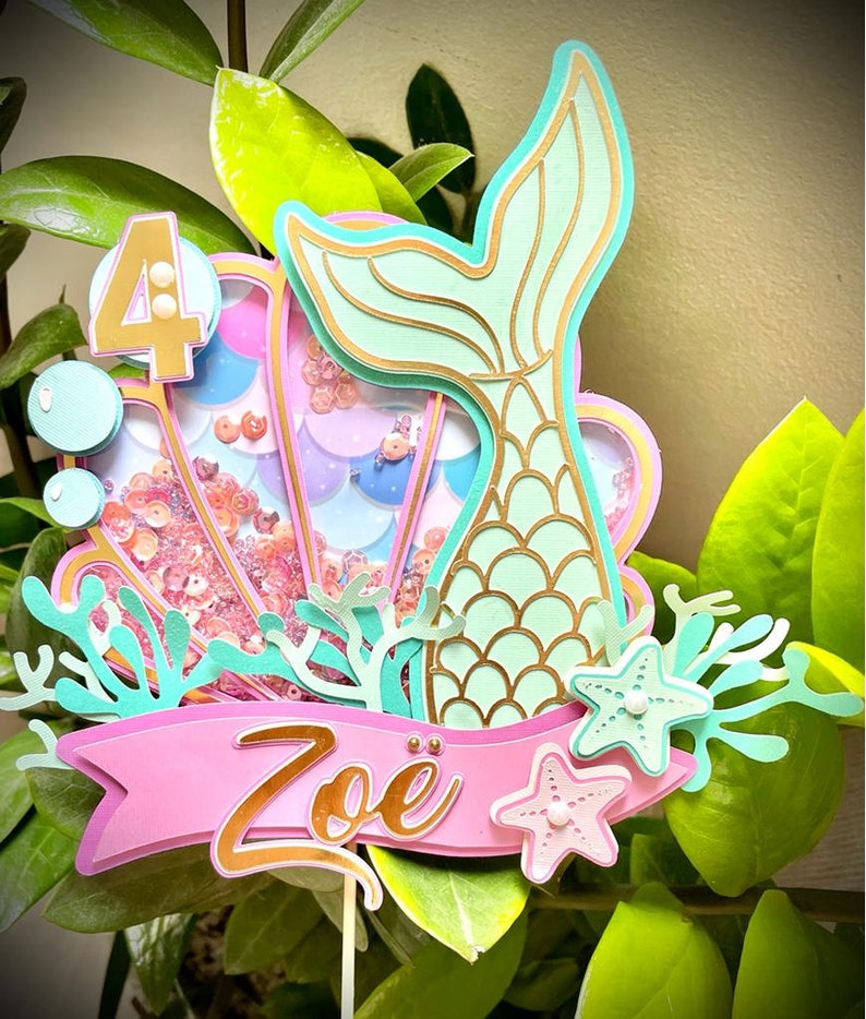 Mermaid birthday cake topper 3D cake topper with shaker Digital SVG file image 3