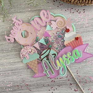 Candyland | Topo de bolo Sweet One | Topo de bolo 3D com coqueteleira | Arquivo SVG DIGITAL