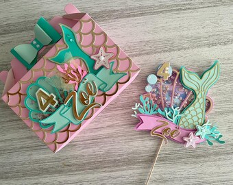 Mermaid cake topper and gable (favor) box | DIGITAL SVG DOWNLOAD