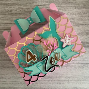 Caja a dos aguas de cumpleaños de sirena / Caja de favor / Descarga digital SVG