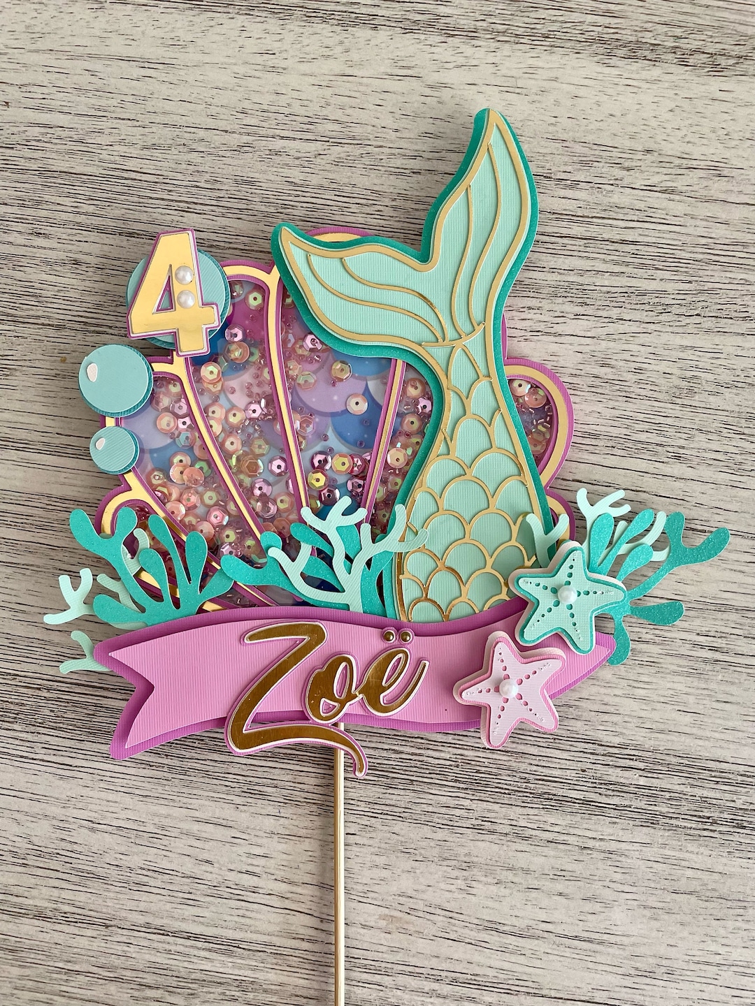 Mermaid Birthday Cake Topper 3D Cake Topper With Shaker digital SVG File Etsy