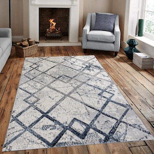 Short pile designer carpet Palmas carpet check pattern blue beige