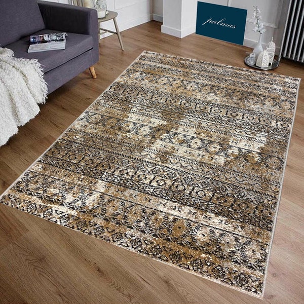 Carpetilla Kurzflor Palmas Wohnzimmer Schlafzimmer Designer Teppich Abstrakt Muster Grau Braun