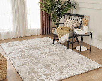 Short-pile designer rug Richmond, designer rug vintage, L. Grey