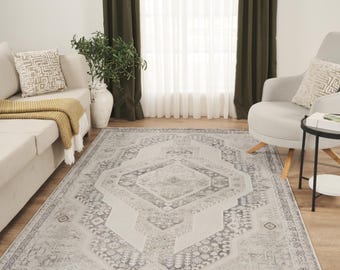 Short-pile designer rug Richmond Vintage rug Orient Cream Grey
