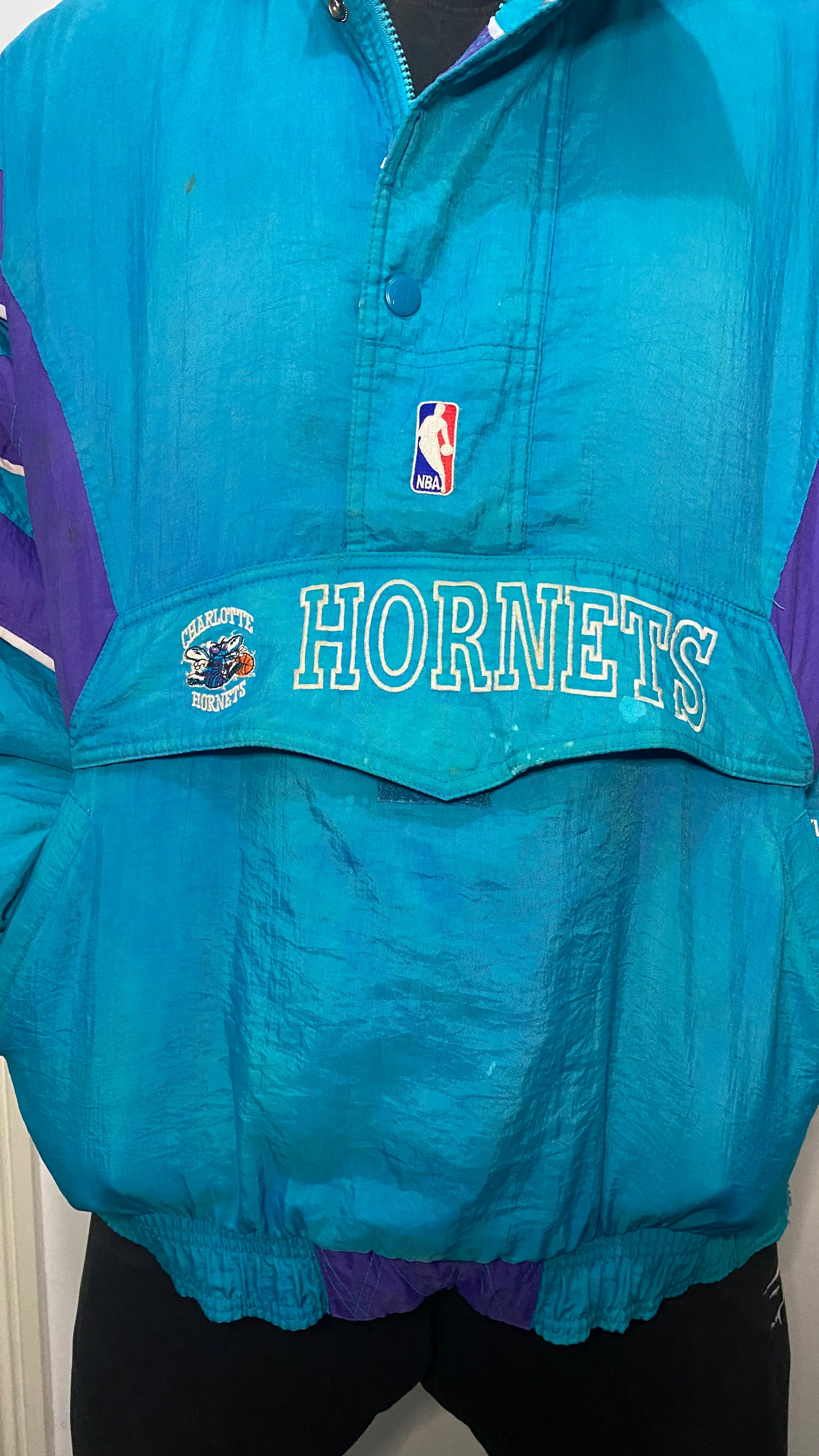 Vintage 90s Charlotte Hornets Pro Player Leather Jacket Size M